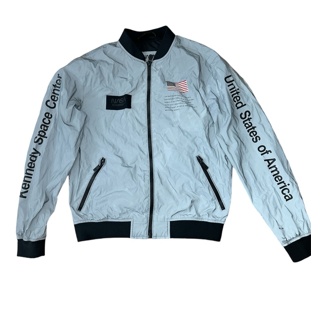 NASA Pull & Bear Silver Bomber Jacket Kennedy Space Centre Mens M